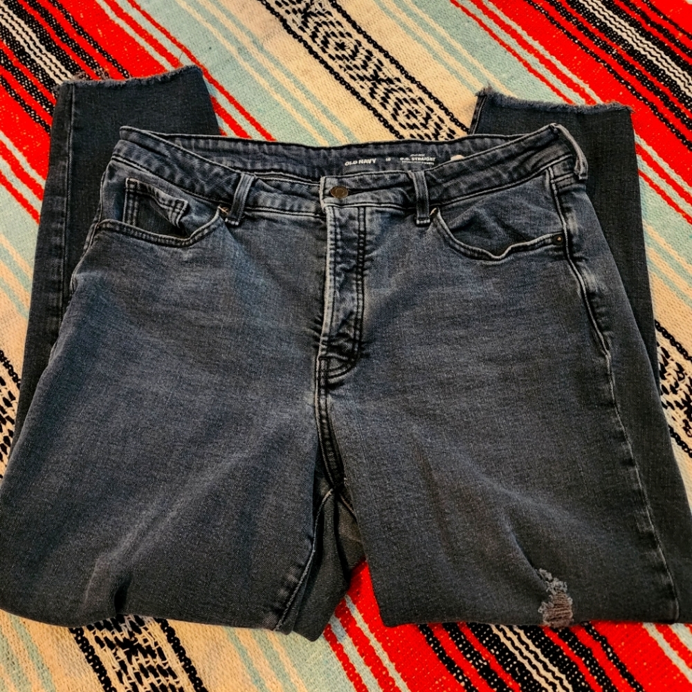Old Navy OG Striaght High Waisted Distressed Dark Wash Jeans Size 16